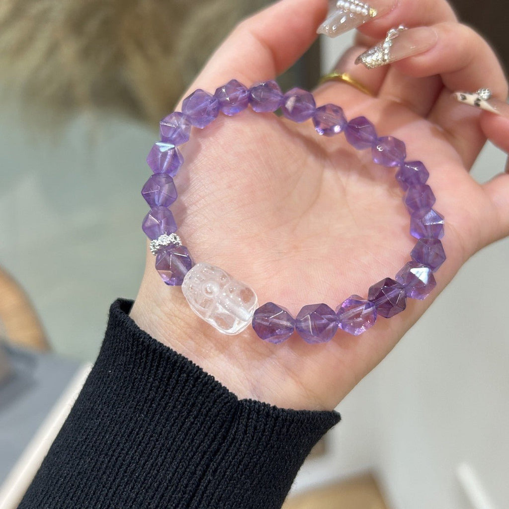 Auspice Guardian Amethyst Bracelet with Clear Quartz Pixiu Charm for Wealth & Protection - Joyceen Crystal