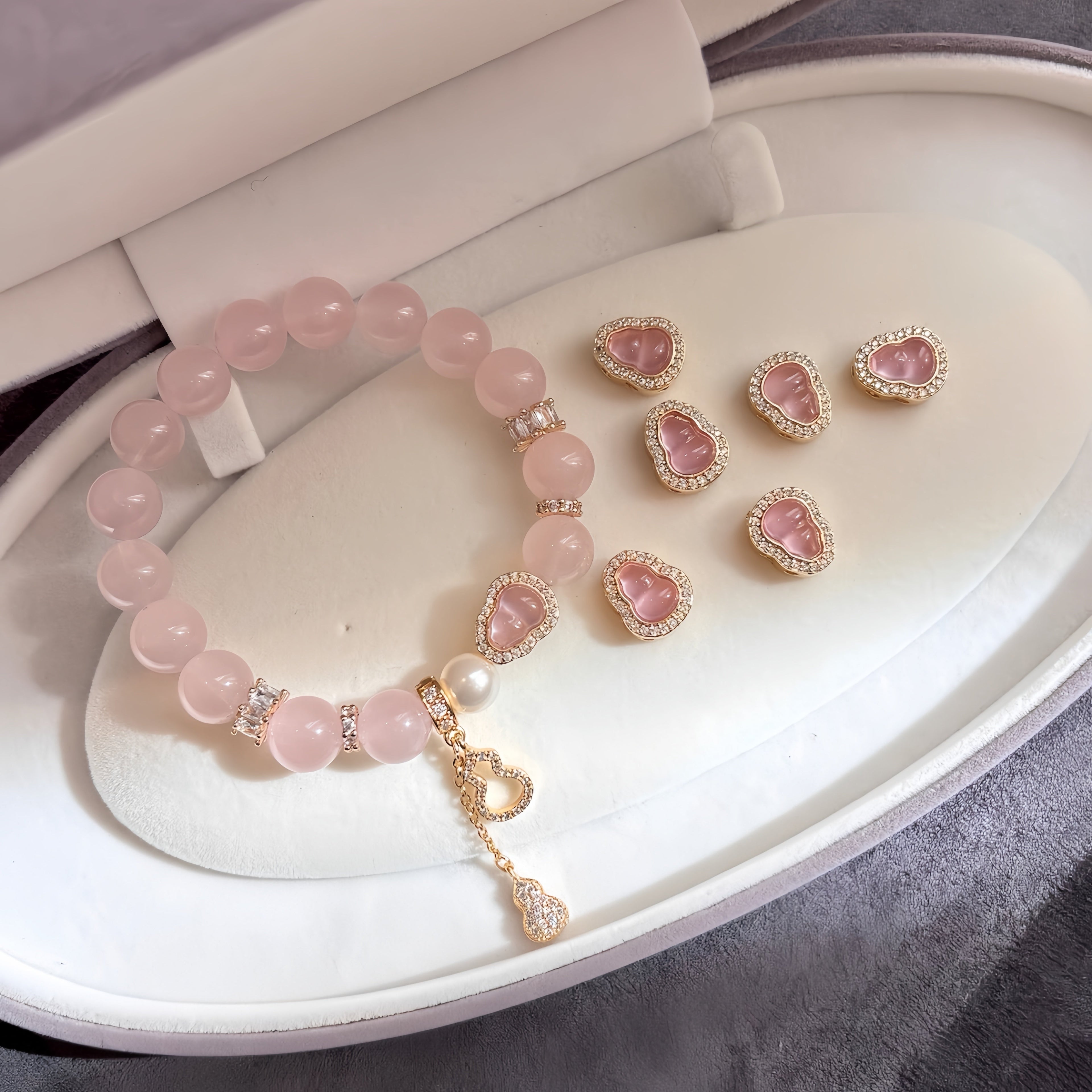 Blessed Love Rose Quartz Bracelet with Lucky Gourd Charm - Joyceen Crystal