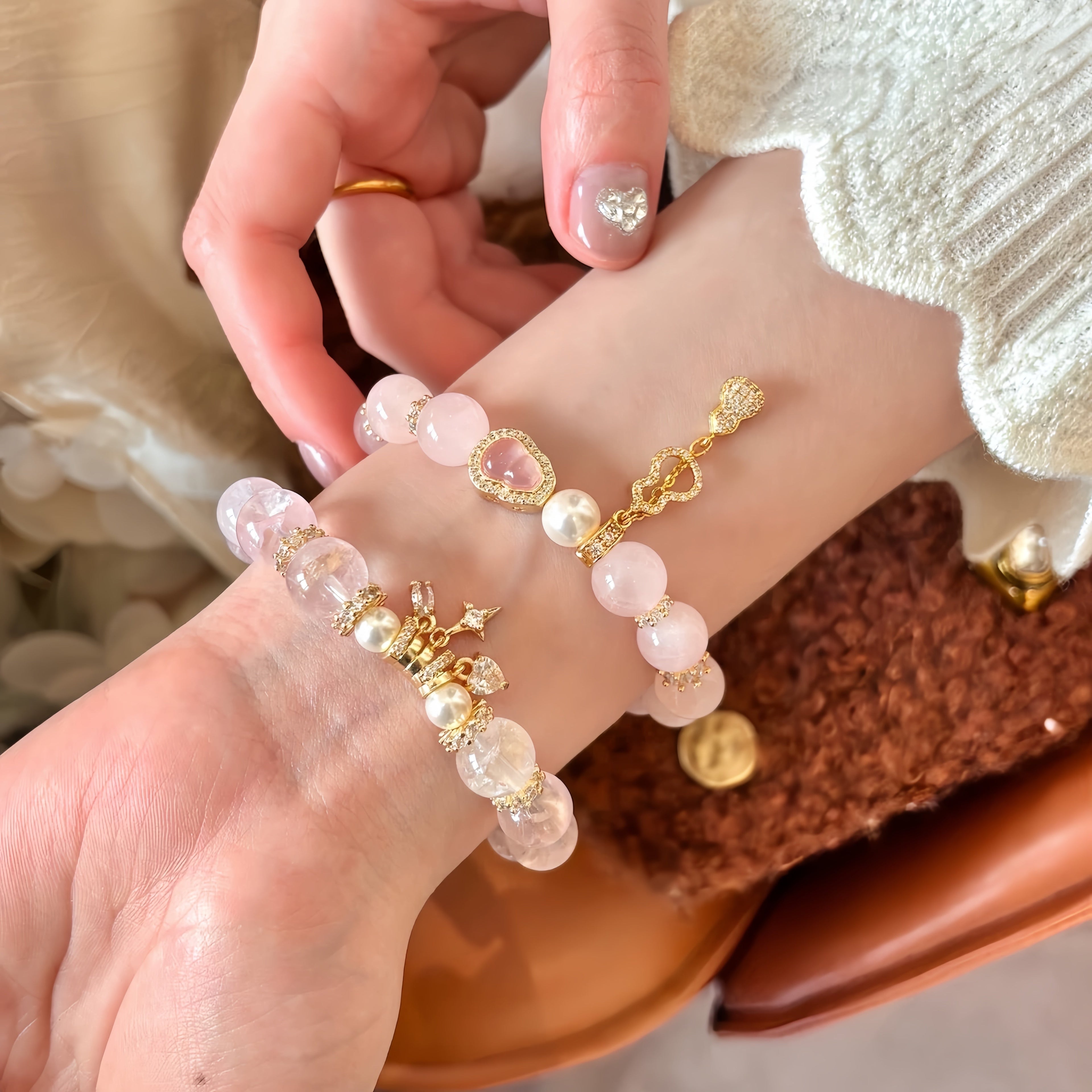 Blessed Love Rose Quartz Bracelet with Lucky Gourd Charm - Joyceen Crystal