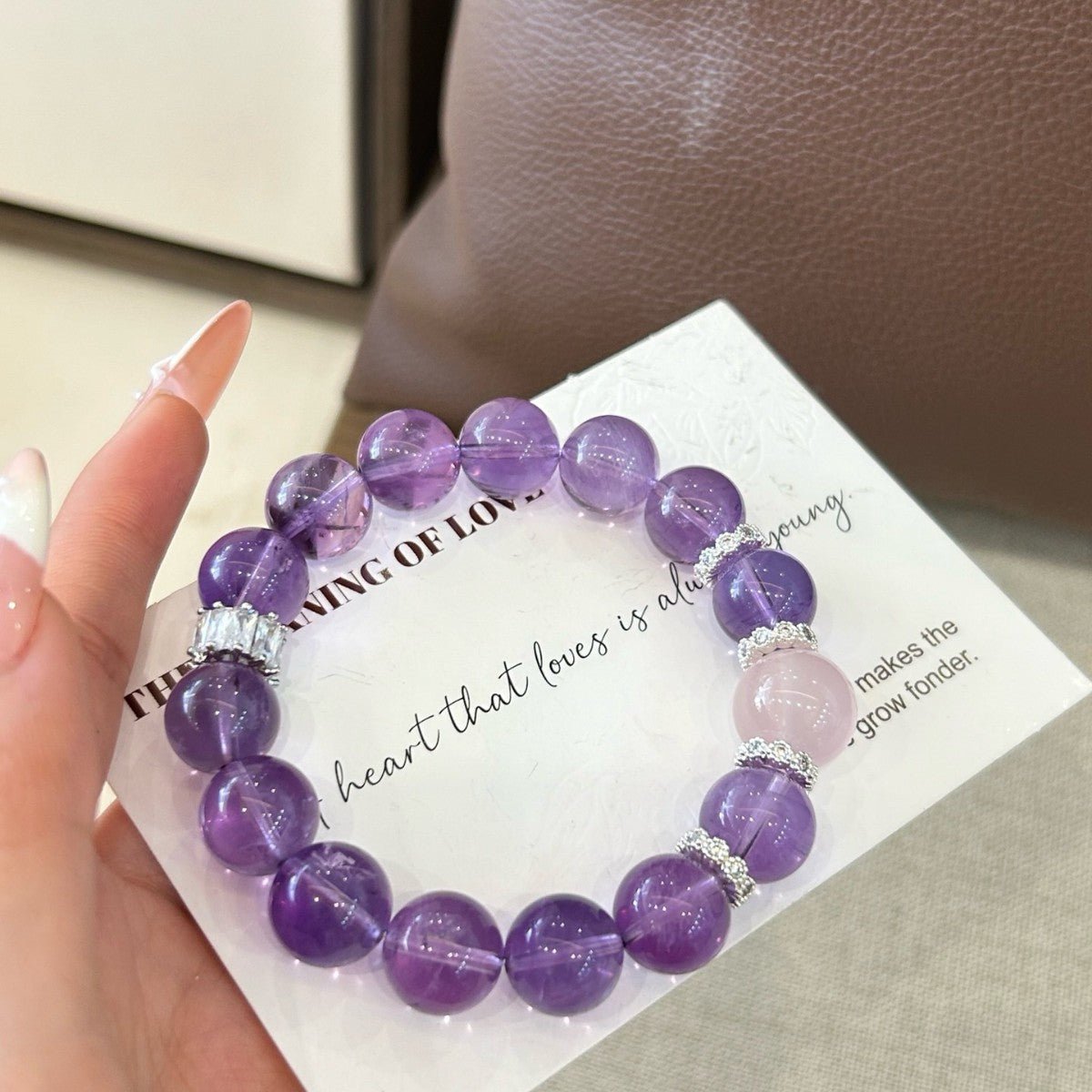 Blush Amethyst Bracelet – Natural Amethyst with Morganite Accent | Crystal Jewelry for Love & Inner Peace - Joyceen Crystal