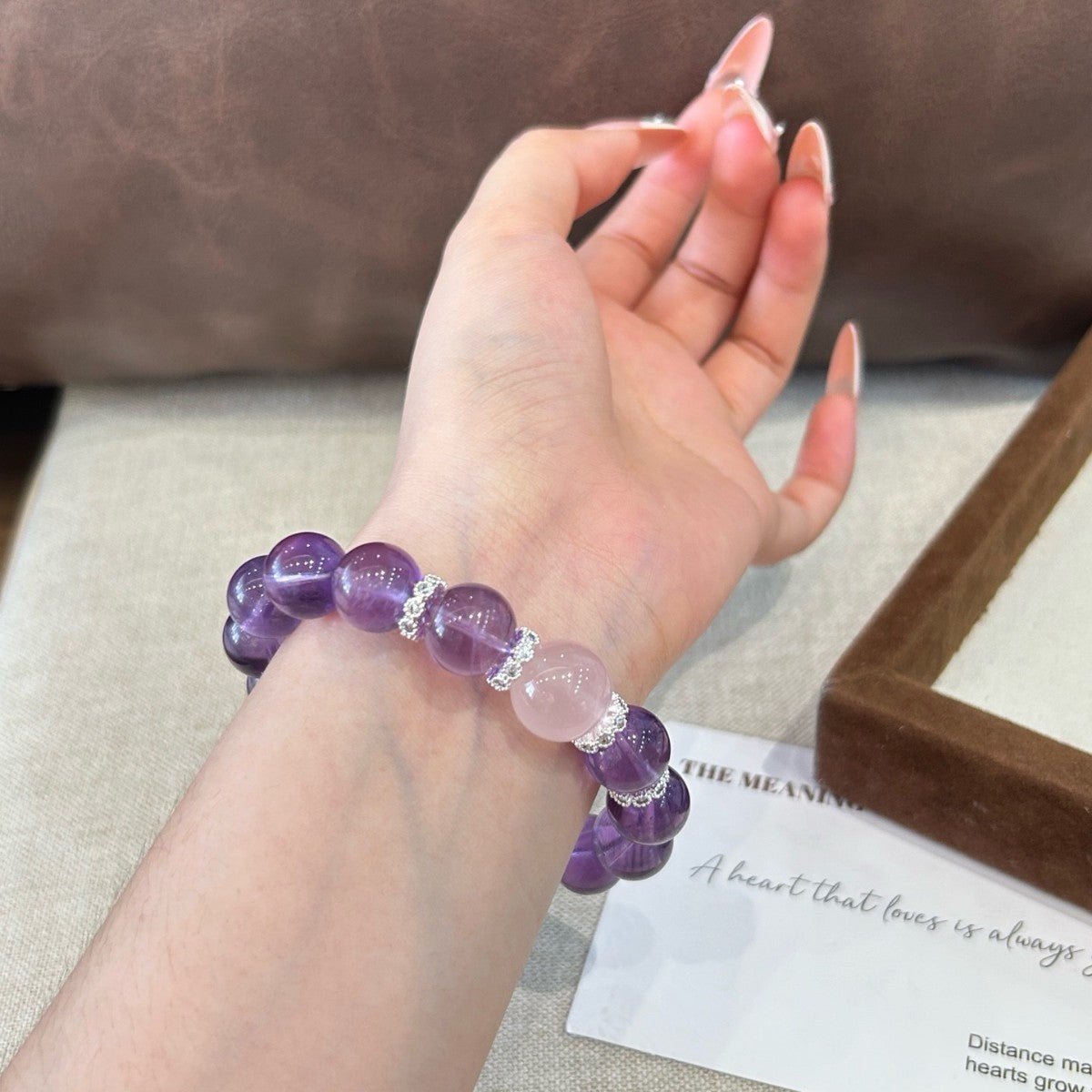 Blush Amethyst Bracelet – Natural Amethyst with Morganite Accent | Crystal Jewelry for Love & Inner Peace - Joyceen Crystal
