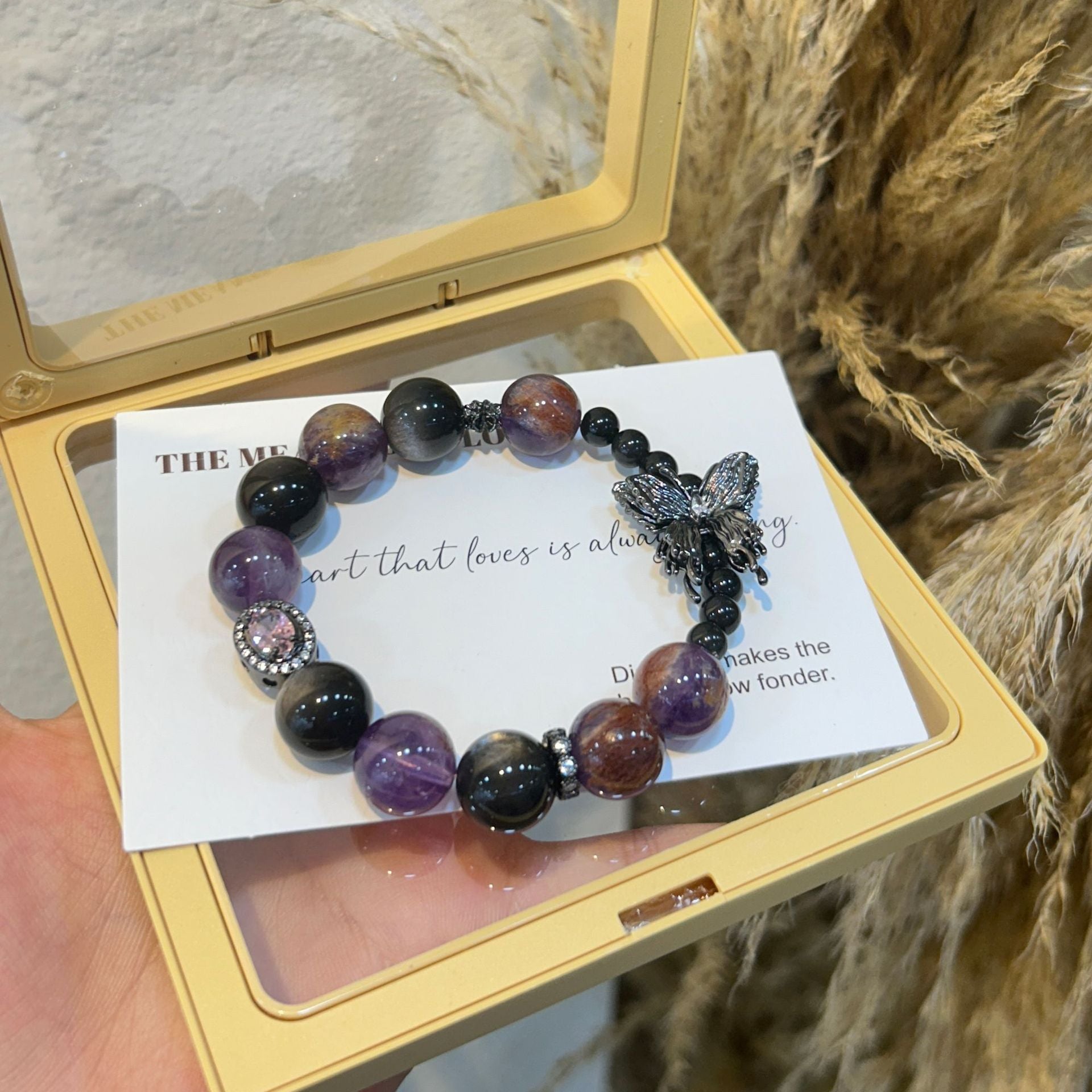 Butterfly Phantom Bracelet | Amethyst Phantom & Silver Obsidian Crystal Bracelet - Joyceen Crystal