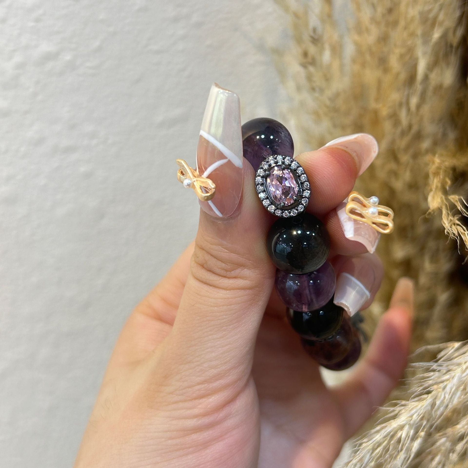 Butterfly Phantom Bracelet | Amethyst Phantom & Silver Obsidian Crystal Bracelet - Joyceen Crystal