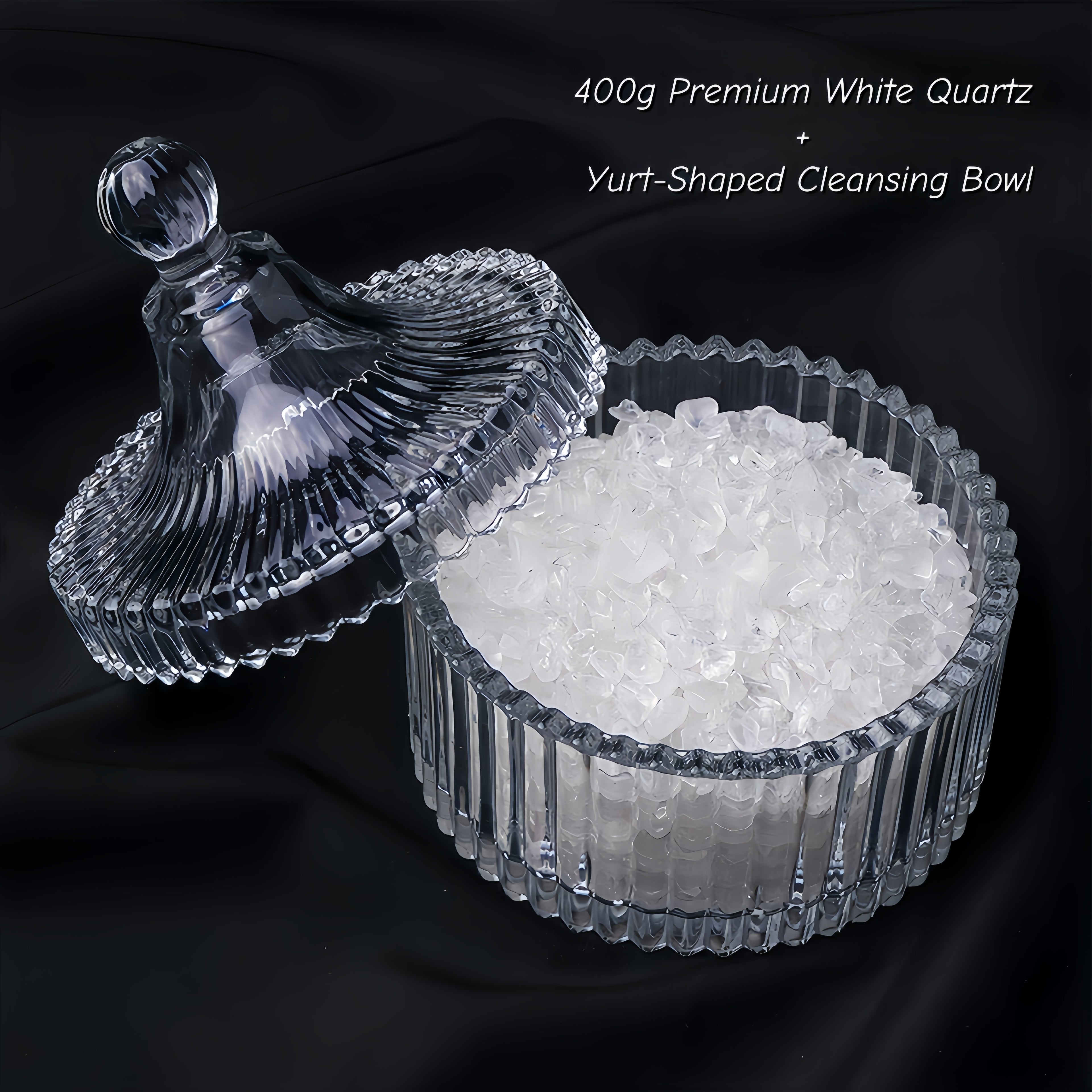 Crystal Cleansing Bowl with White Quartz Chips – Glass Purification Dish for Jewelry, Salt, Essential Oils & Energy Healing - Joyceen Crystal