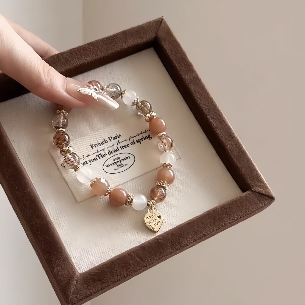 Eclipse Gold Crystal Bracelet Orange & Blue Moonstone with Black Gold Super Seven - Joyceen Crystal