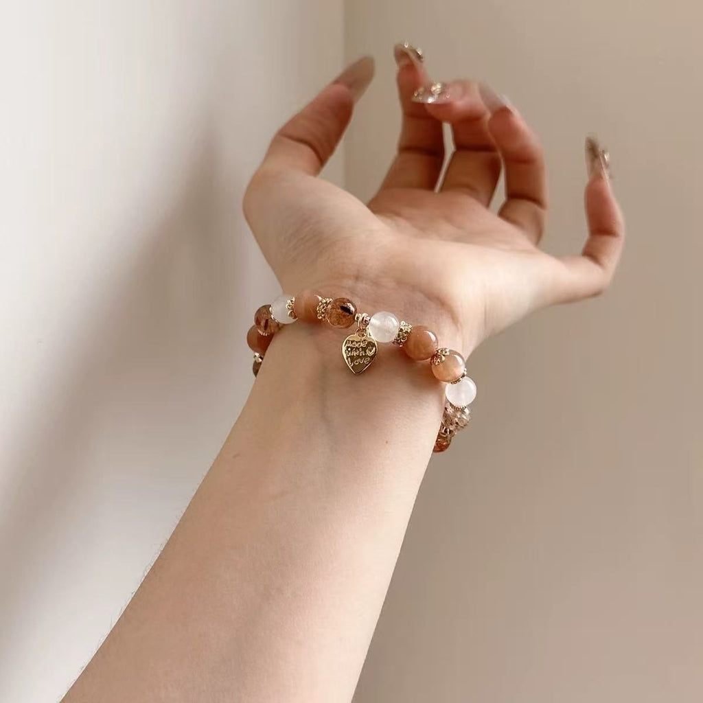 Eclipse Gold Crystal Bracelet Orange & Blue Moonstone with Black Gold Super Seven - Joyceen Crystal