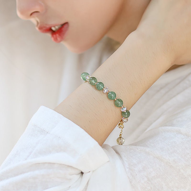 First Love Green Strawberry Quartz Bracelet – Healing Crystal for Love, Romance & Relationships - Joyceen Crystal
