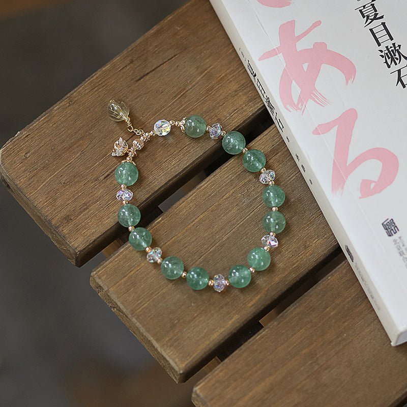 First Love Green Strawberry Quartz Bracelet – Healing Crystal for Love, Romance & Relationships - Joyceen Crystal