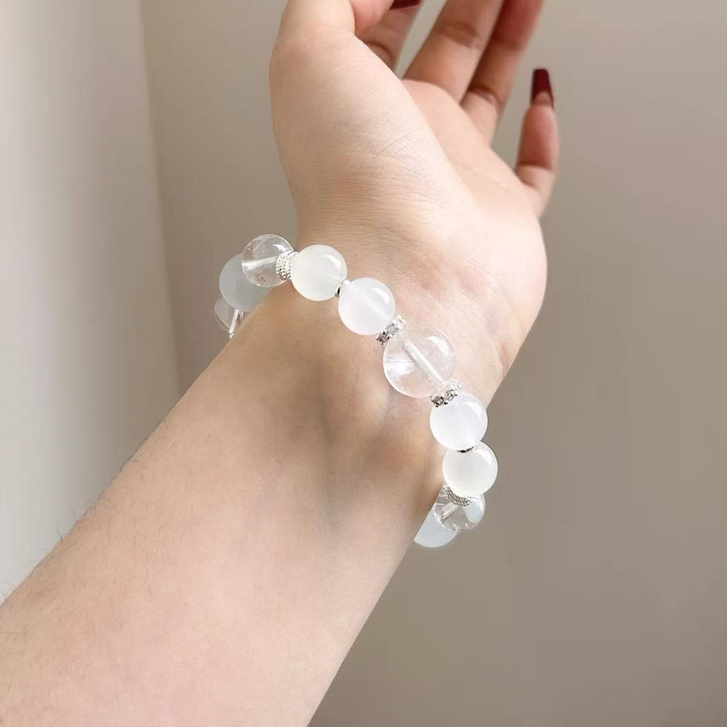 Five Blessings - Metal Bracelet White Agate White Cat’s Eye with Career Luck & Wealth Energy - Joyceen Crystal