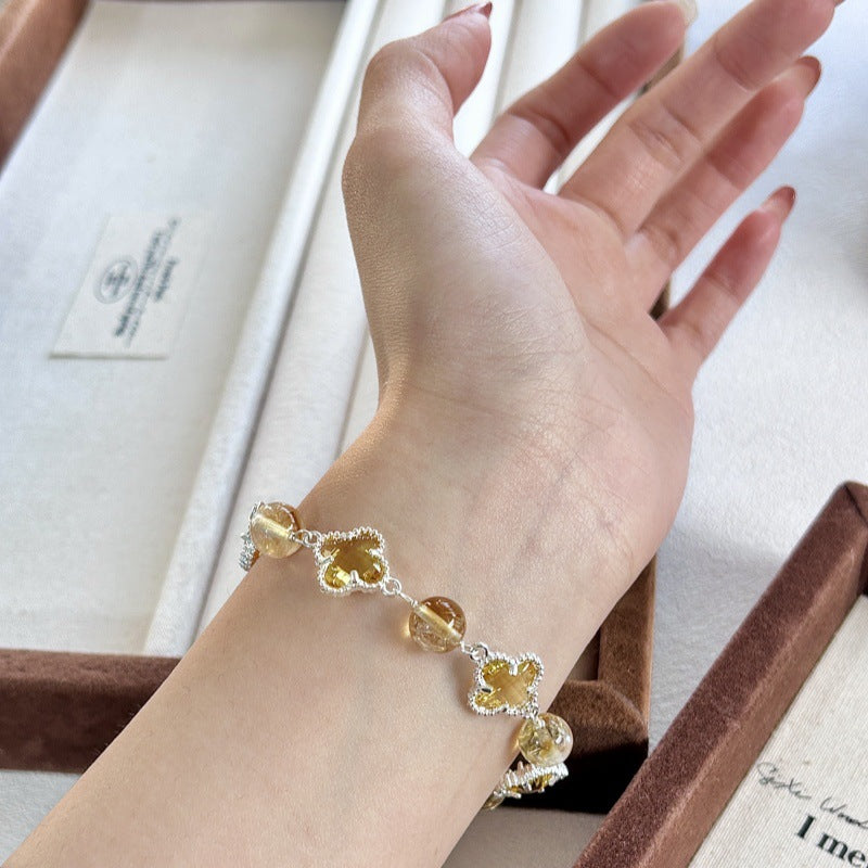 Golden Clover Crystal Bracelet gift featuring natural Citrine gemstones and lucky clover jewelry design