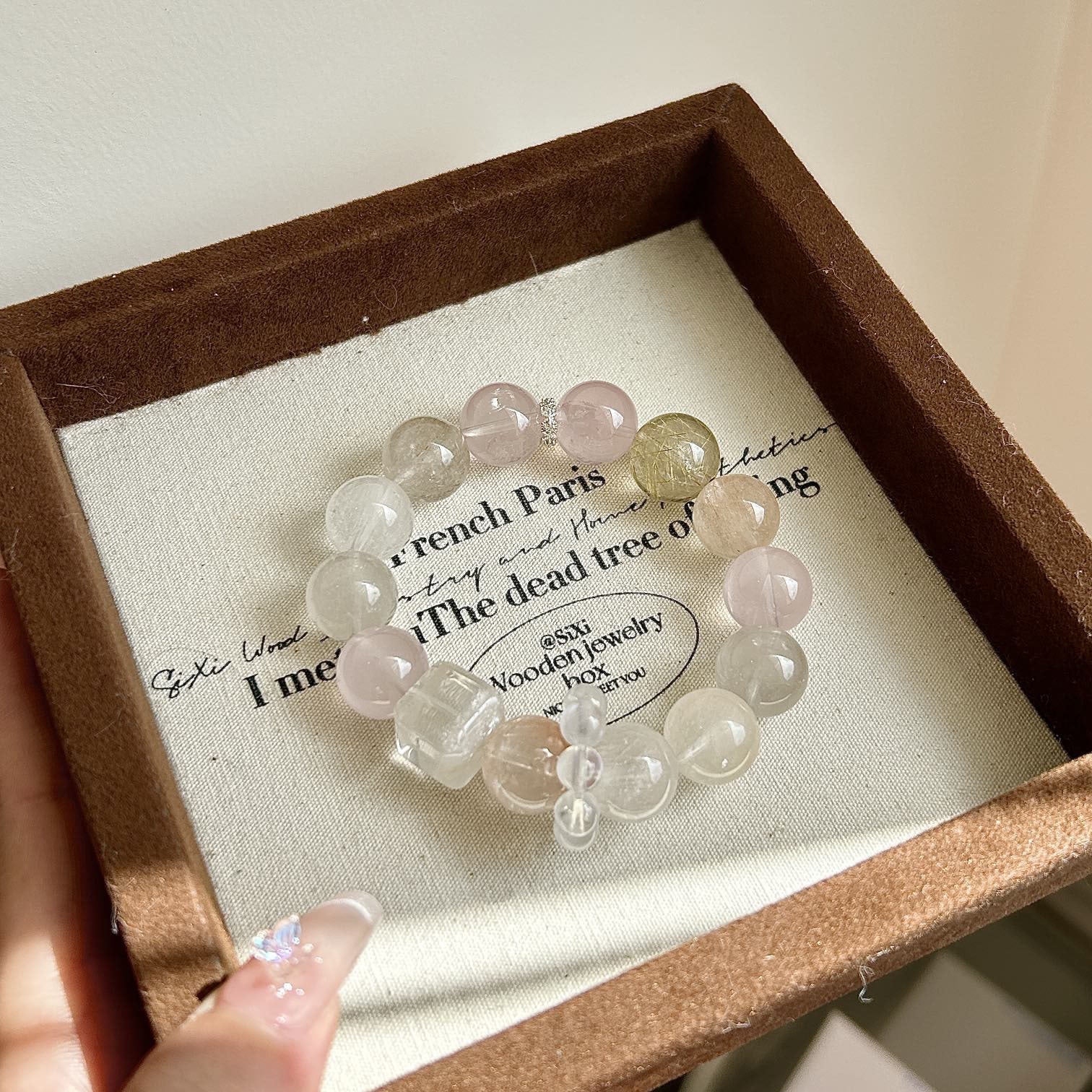 Koi Wish Rose Quartz Crystal Bracelet with Koi Hematoid Quartz, Rutilated Quartz & Clear Quartz - Joyceen Crystal