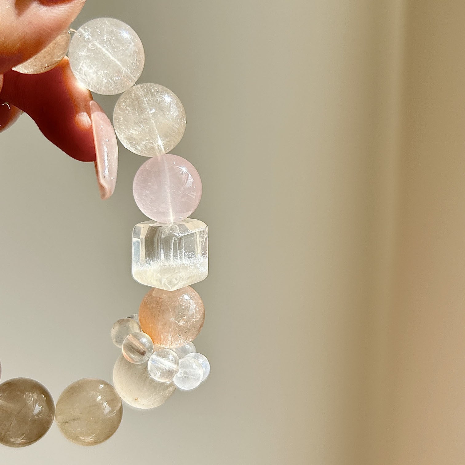 Koi Wish Rose Quartz Crystal Bracelet with Koi Hematoid Quartz, Rutilated Quartz & Clear Quartz - Joyceen Crystal