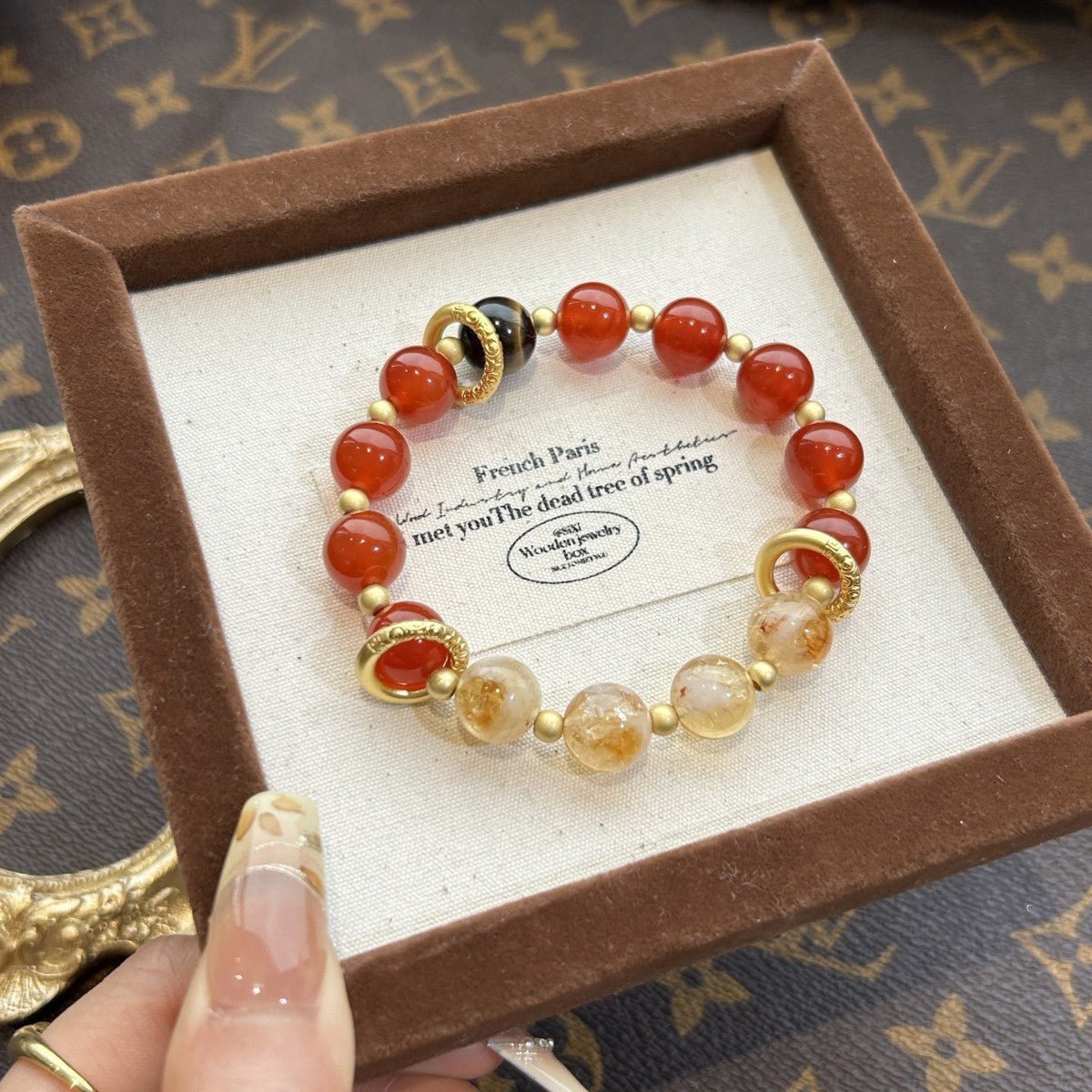 Nezha’s Ocean Fury Crystal Bracelet – Red Agate & Citrine with Golden Fire Wheels | Energy of Courage & Transformation - Joyceen Crystal