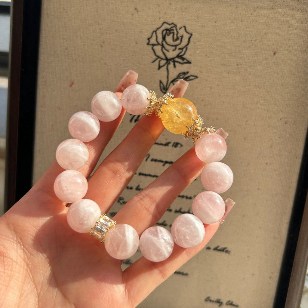 Rose Embrace – Madagascan Rose Quartz Bracelet with Citrine – Love, Healing & Prosperity - Joyceen Crystal