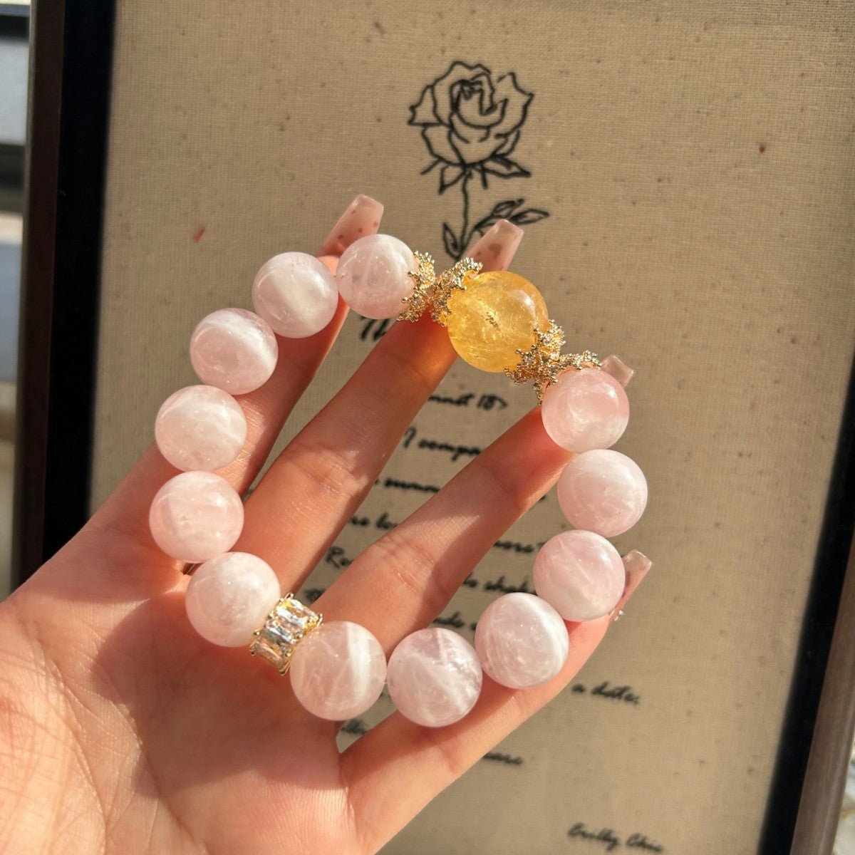 Rose Embrace – Madagascan Rose Quartz Bracelet with Citrine – Love, Healing & Prosperity - Joyceen Crystal