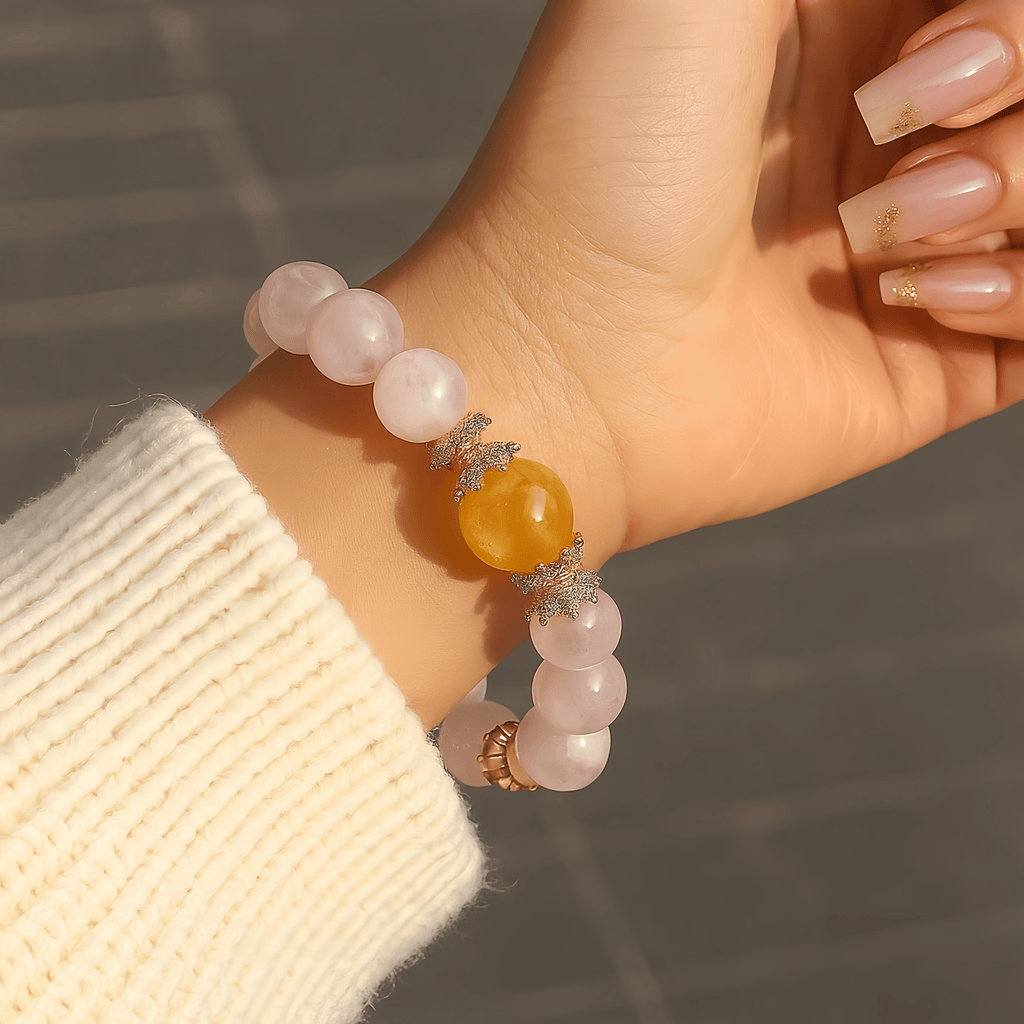 Rose Embrace – Madagascan Rose Quartz Bracelet with Citrine – Love, Healing & Prosperity - Joyceen Crystal