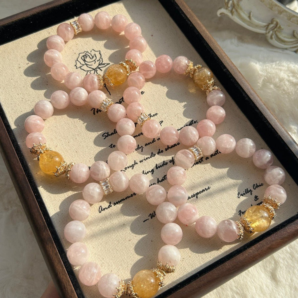 Rose Embrace – Madagascan Rose Quartz Bracelet with Citrine – Love, Healing & Prosperity - Joyceen Crystal