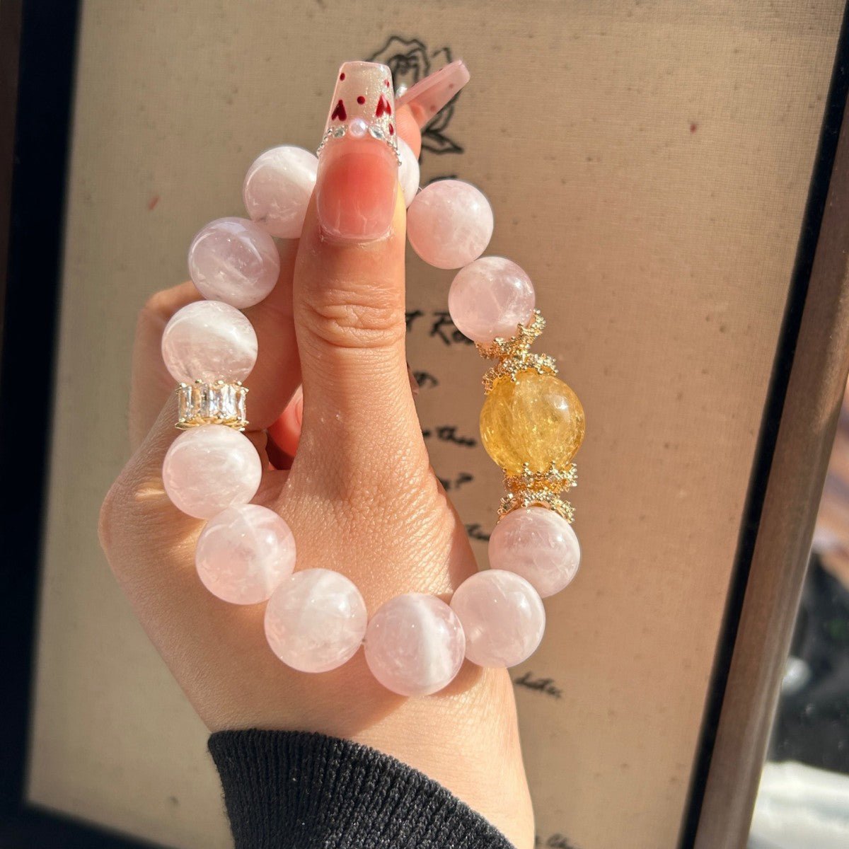 Rose Embrace – Madagascan Rose Quartz Bracelet with Citrine – Love, Healing & Prosperity - Joyceen Crystal