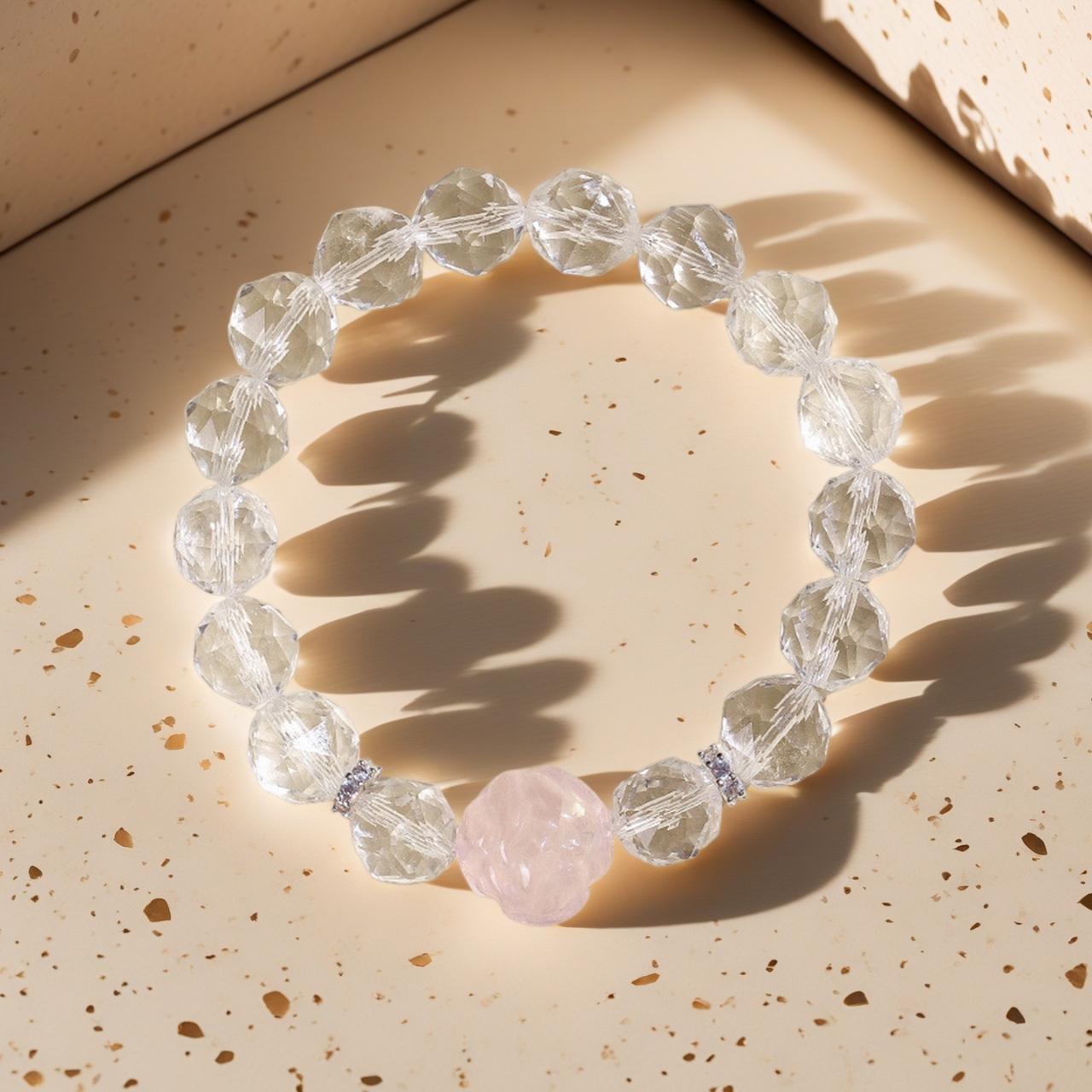 Sweet Fox Crystal Bracelet gift featuring Rose Quartz fox charm and Clear Quartz gemstones for friendship and meaningful gifting