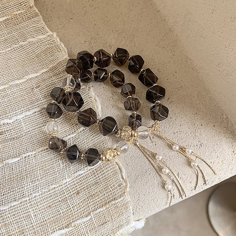 Smoky Grace Crystal Bracelet – Faceted Smoky Quartz with Clear Quartz & Freshwater Pearls - Joyceen Crystal