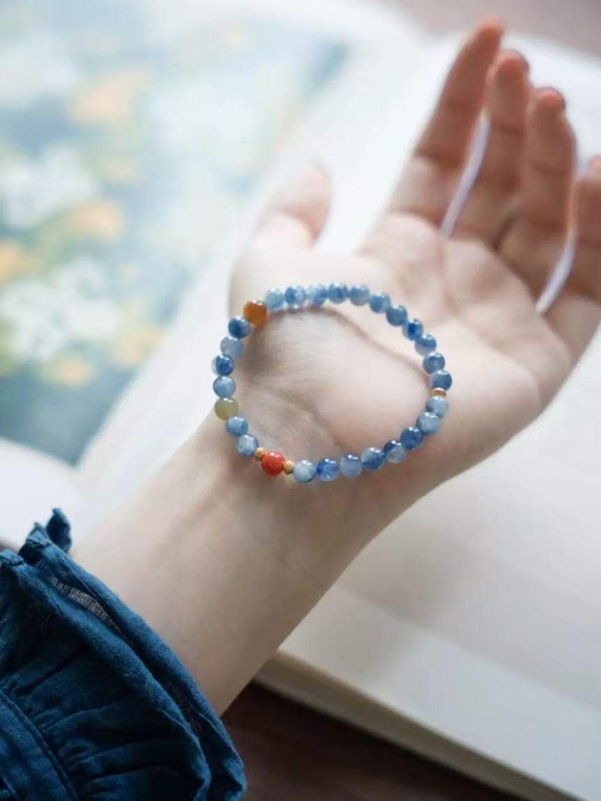 Starry Ocean Reverie – Kyanite Bracelet with Red Agate & Tiger Eye | Crystal Healing - Joyceen Crystal