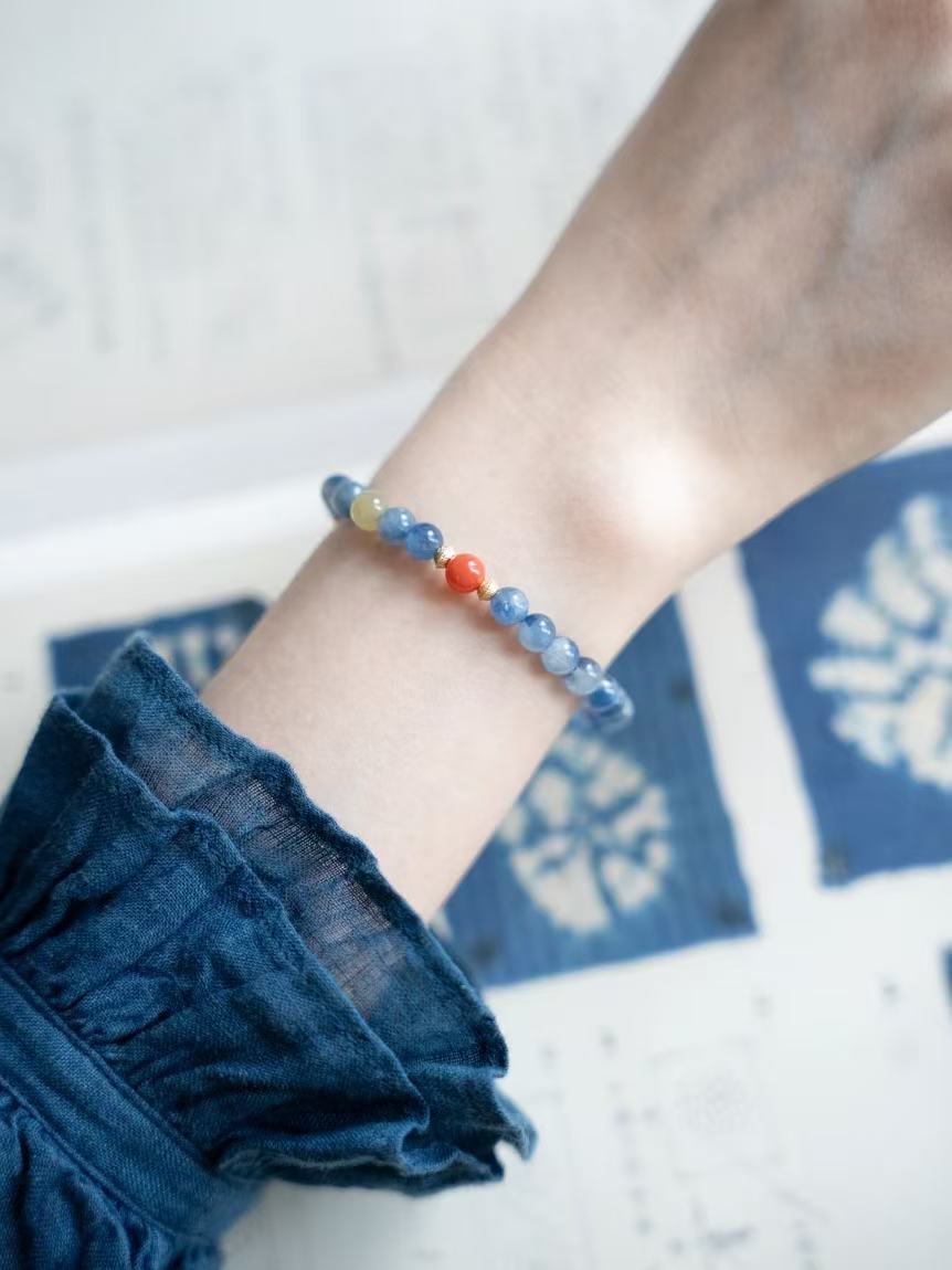 Starry Ocean Reverie – Kyanite Bracelet with Red Agate & Tiger Eye | Crystal Healing - Joyceen Crystal