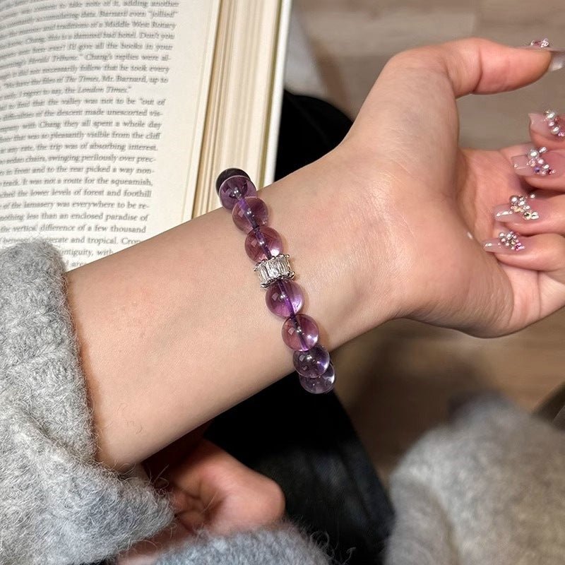 Violet Flame Brazilian Amethyst Bracelet with Sparkling Accent Bead for Calm, Energy & Spiritual Growth - Joyceen Crystal