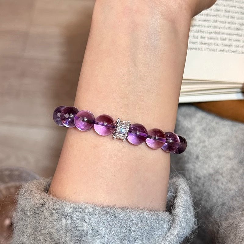 Violet Flame Brazilian Amethyst Bracelet with Sparkling Accent Bead for Calm, Energy & Spiritual Growth - Joyceen Crystal