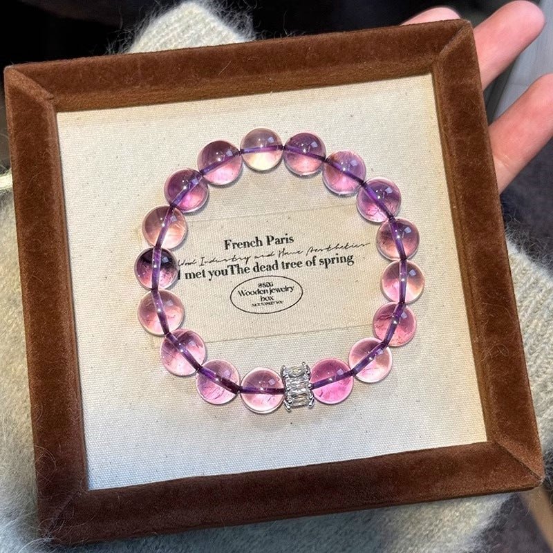 Violet Flame Brazilian Amethyst Bracelet with Sparkling Accent Bead for Calm, Energy & Spiritual Growth - Joyceen Crystal