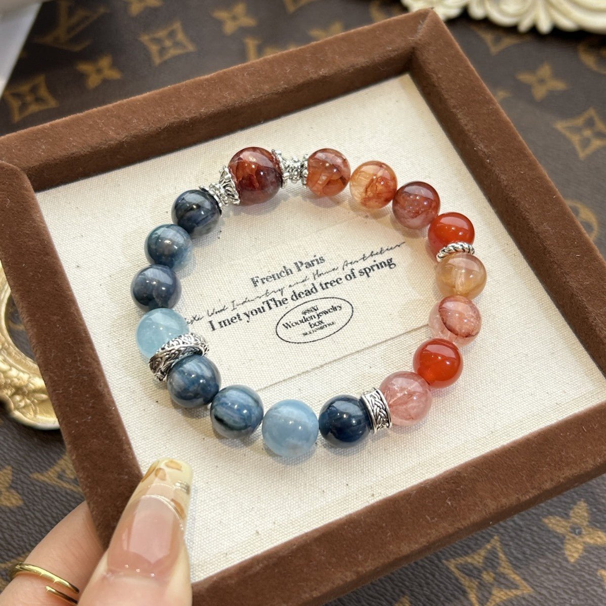 Water & Fire Balance Crystal Bracelet – Red Flower Agate & Blue Kyanite Energy Stone - Joyceen Crystal
